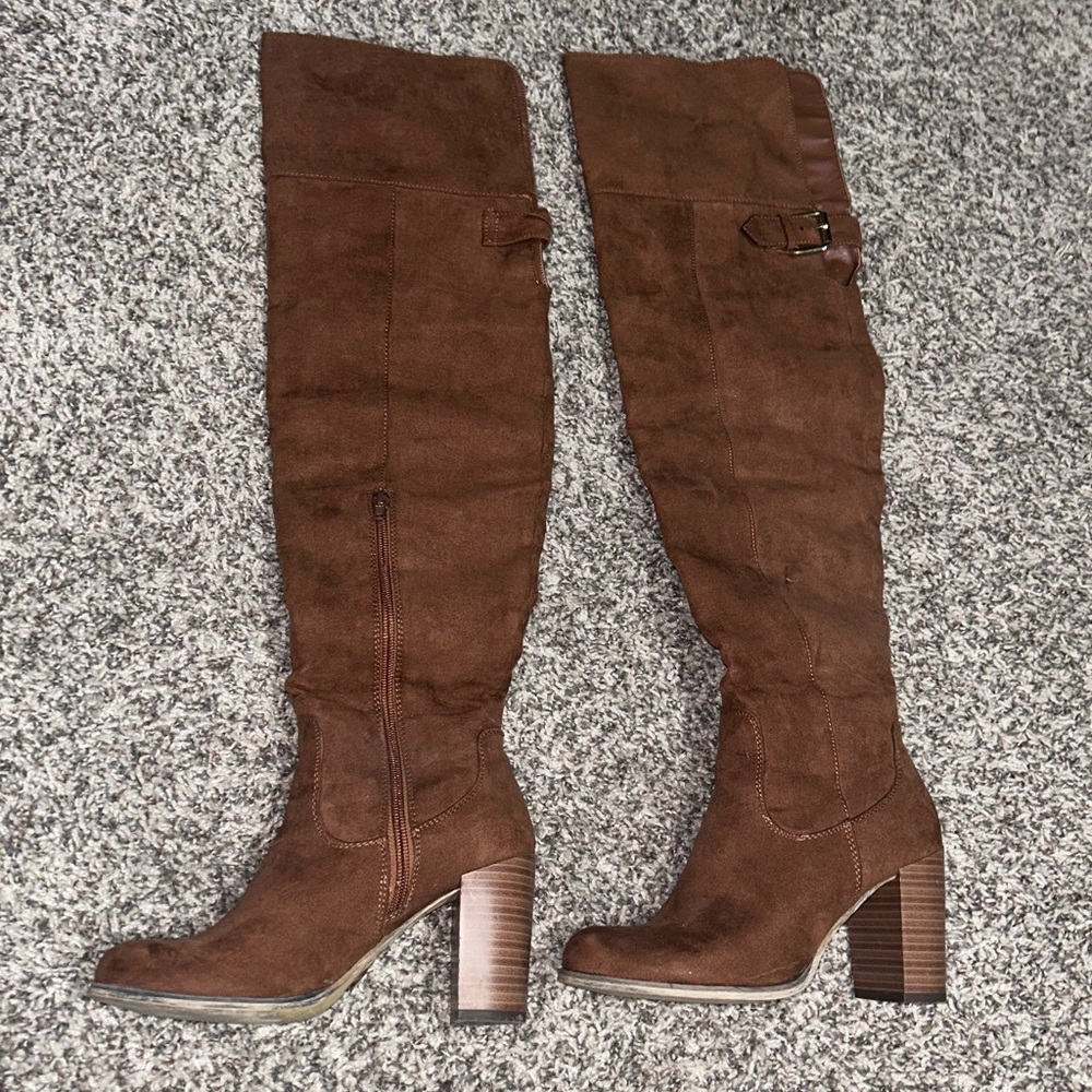 Forever 21 Brown Over-the-Knee Suede Block Heel Boots